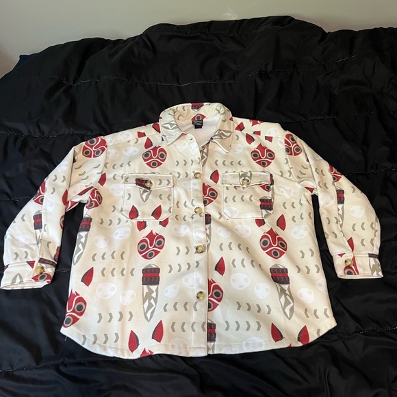 Princess Mononoke Fleece Shirt Jacket Women's XL Beige San's Mask Anime 1997 - Picture 1 of 13